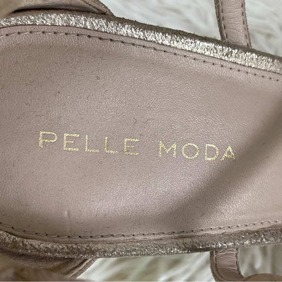 Pelle Moda Gold Strappy Platform Heels sandals back zip closure leather Size 10 - Picture 10 of 12